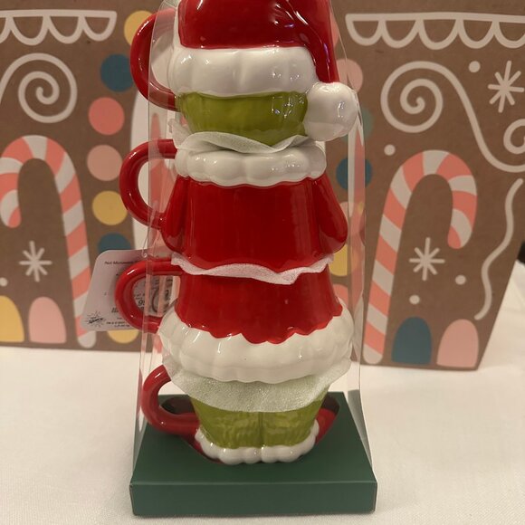 Dr. Seuss The Grinch Stole Christmas Stackable Set Of 4 Figural Mugs NWT - Picture 4 of 5